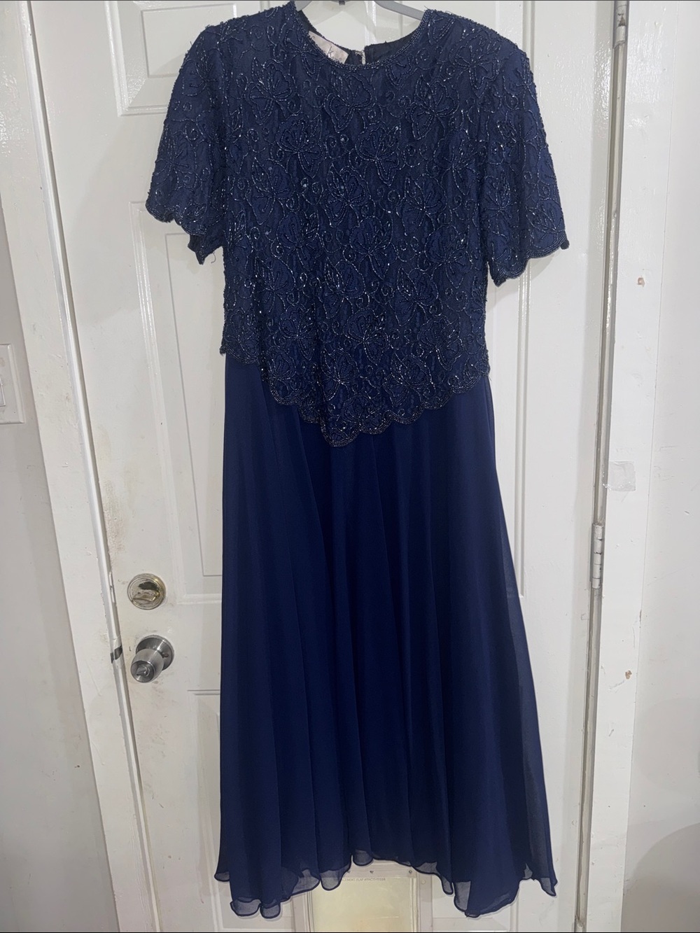 Laurence Kazar Navy Blue Beaded Maxi Dress